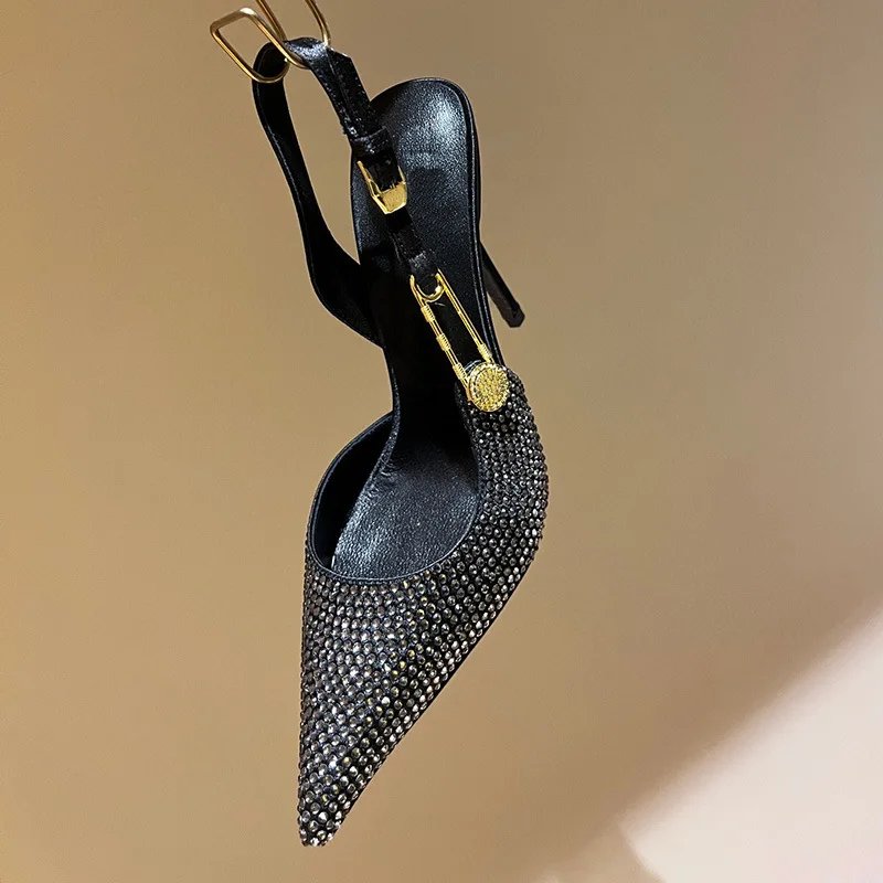 Luxury Rhinestones Sequined Buckle Women Pumps Elegant Pointed toe Slingbacks Stiletto High heels Spring Summer Fashion Shoes Luxury Rhinestones Sequined Buckle Women Pumps Elegant Pointed toe Slingbacks Stiletto High heels Spring Summer Fashion Shoes