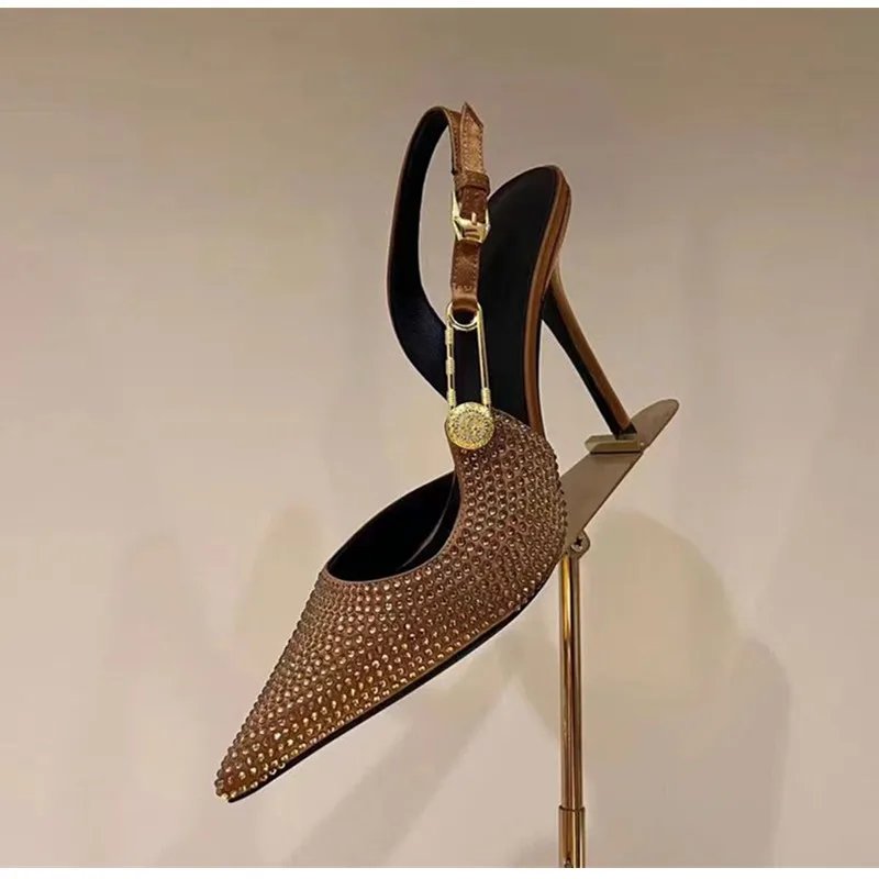Luxury Rhinestones Sequined Buckle Women Pumps Elegant Pointed toe Slingbacks Stiletto High heels Spring Summer Fashion Shoes Luxury Rhinestones Sequined Buckle Women Pumps Elegant Pointed toe Slingbacks Stiletto High heels Spring Summer Fashion Shoes