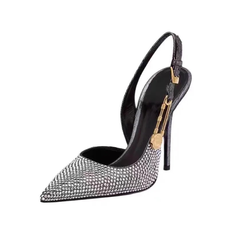Luxury Rhinestones Sequined Buckle Women Pumps Elegant Pointed toe Slingbacks Stiletto High heels Spring Summer Fashion Shoes Luxury Rhinestones Sequined Buckle Women Pumps Elegant Pointed toe Slingbacks Stiletto High heels Spring Summer Fashion Shoes