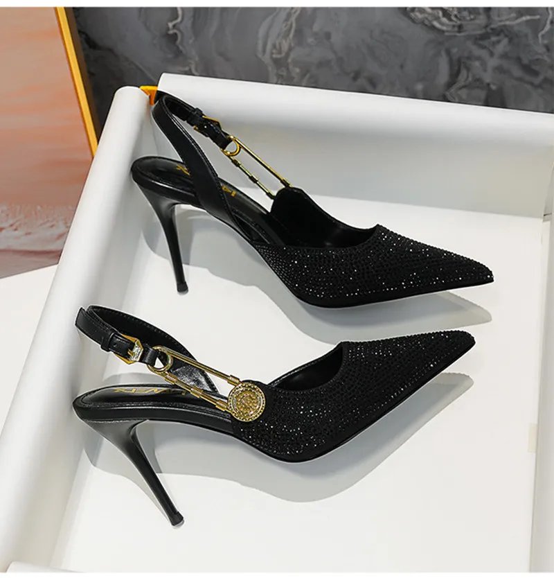 Luxury Rhinestones Sequined Buckle Women Pumps Elegant Pointed toe Slingbacks Stiletto High heels Spring Summer Fashion Shoes Luxury Rhinestones Sequined Buckle Women Pumps Elegant Pointed toe Slingbacks Stiletto High heels Spring Summer Fashion Shoes