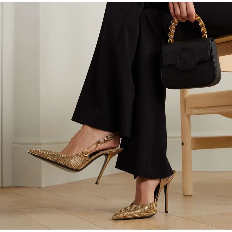 Luxury Rhinestones Sequined Buckle Women Pumps Elegant Pointed toe Slingbacks Stiletto High heels Spring Summer Fashion Shoes Luxury Rhinestones Sequined Buckle Women Pumps Elegant Pointed toe Slingbacks Stiletto High heels Spring Summer Fashion Shoes