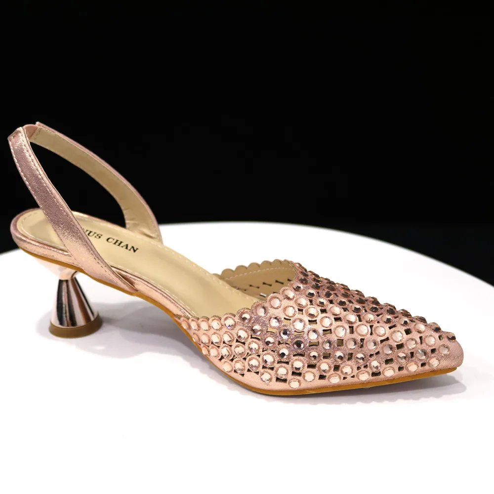 Venus Chan Pointed Toe Heels for Women 2023 Elegant Party Wine Color Full Diamond Pumps Italian Shoes and Bags Matching Set