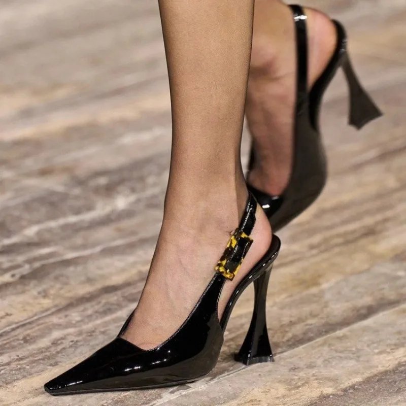 Baotou Sandals Women's Spring New Pointed Back Empty Single Shoes Lacquer Leather Thin Heels Sexy Fashion High Heels Baotou Sandals Women's Spring New Pointed Back Empty Single Shoes Lacquer Leather Thin Heels Sexy Fashion High Heels