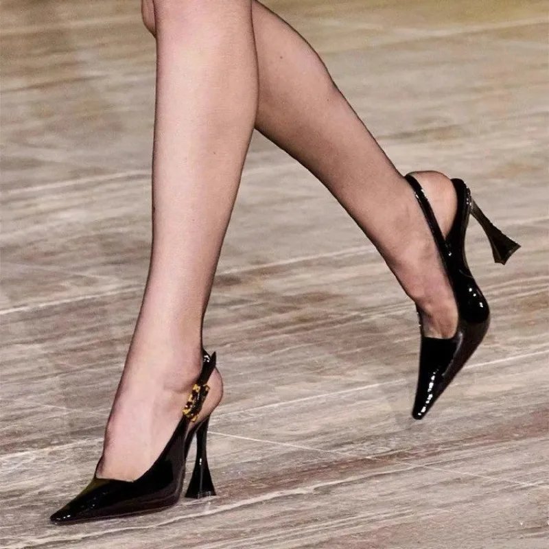 Baotou Sandals Women's Spring New Pointed Back Empty Single Shoes Lacquer Leather Thin Heels Sexy Fashion High Heels Baotou Sandals Women's Spring New Pointed Back Empty Single Shoes Lacquer Leather Thin Heels Sexy Fashion High Heels