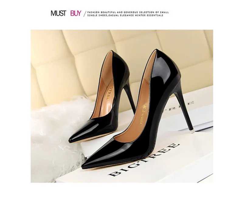 BIGTREE Shoes Woman Pumps Patent Leather High Heels Shoes Women Basic Pump Wedding Shoes Female Stiletto Women Heel Plus Size 43