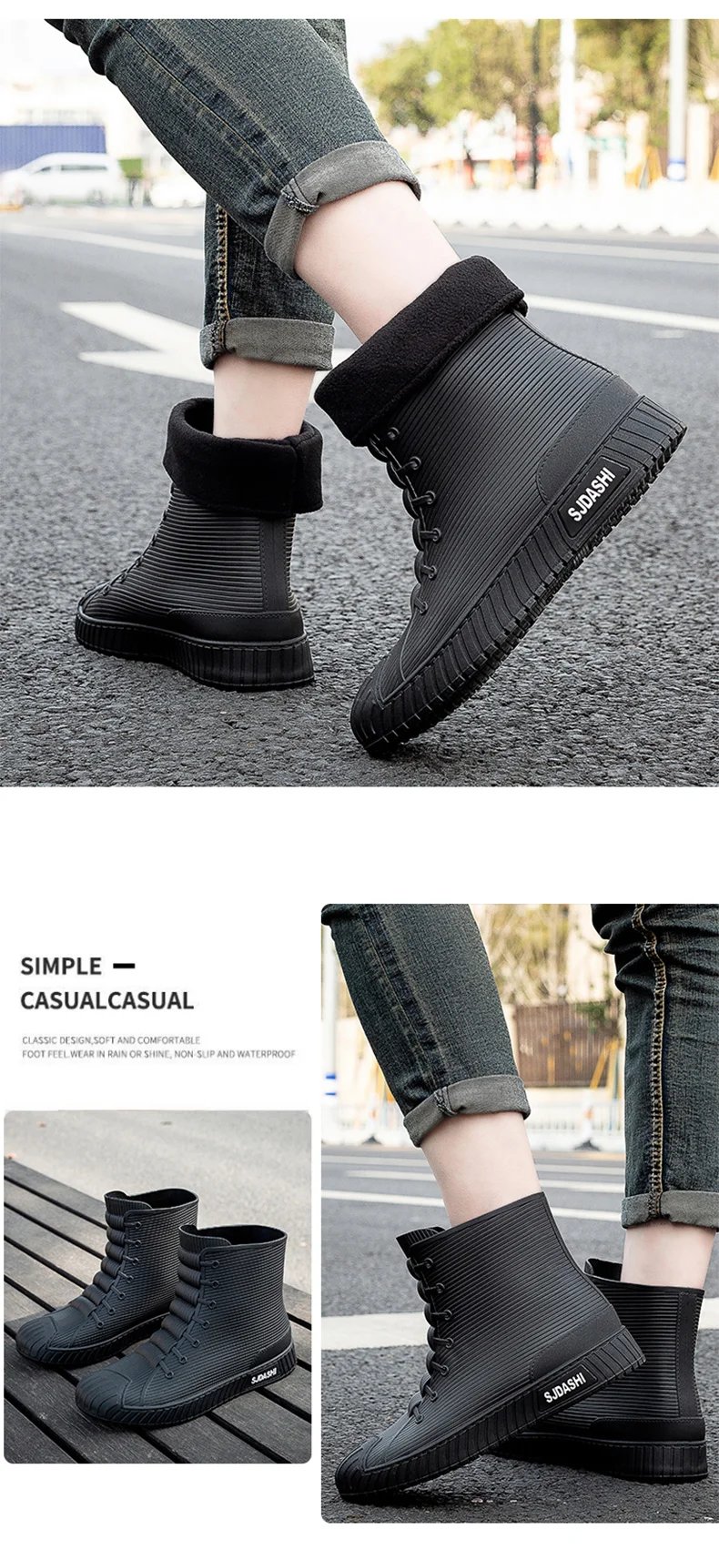 Versatile Casual Short-barreled Waterproof Shoes Men Women Lined With Fleece Warmth Anti-slip Wear-resistant Outdoors Rain Boots