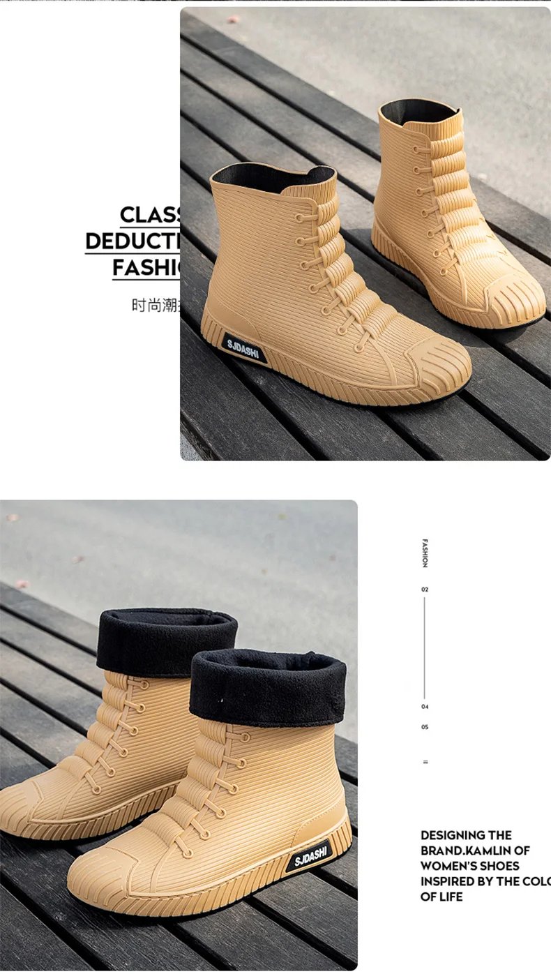 Versatile Casual Short-barreled Waterproof Shoes Men Women Lined With Fleece Warmth Anti-slip Wear-resistant Outdoors Rain Boots