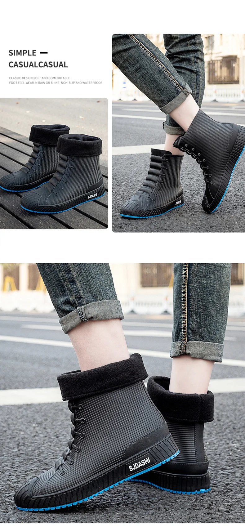Versatile Casual Short-barreled Waterproof Shoes Men Women Lined With Fleece Warmth Anti-slip Wear-resistant Outdoors Rain Boots