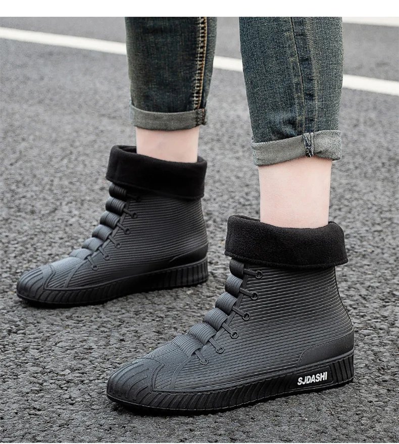 Versatile Casual Short-barreled Waterproof Shoes Men Women Lined With Fleece Warmth Anti-slip Wear-resistant Outdoors Rain Boots