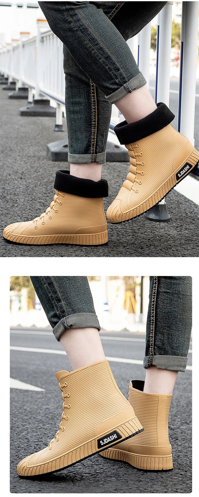 Versatile Casual Short-barreled Waterproof Shoes Men Women Lined With Fleece Warmth Anti-slip Wear-resistant Outdoors Rain Boots