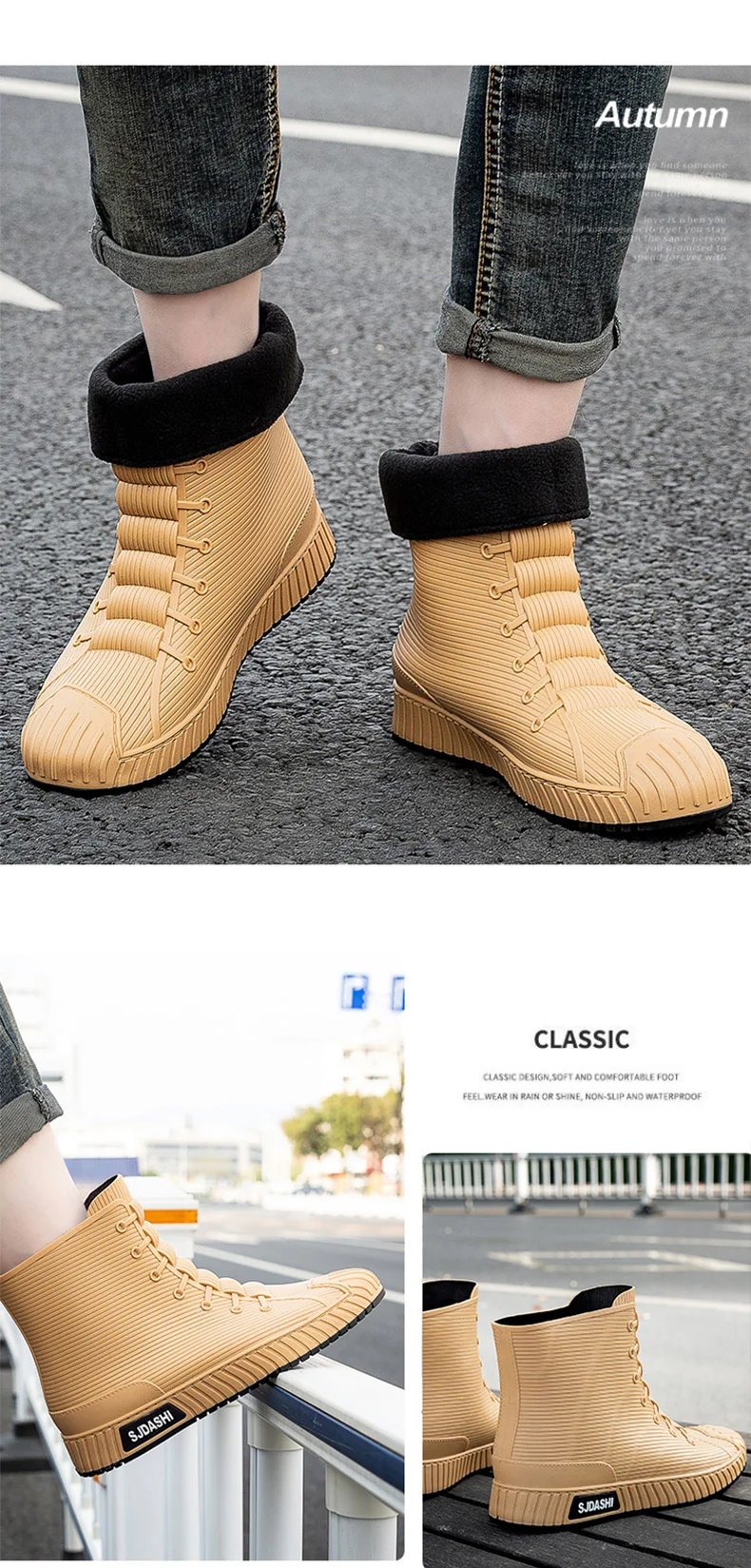 Versatile Casual Short-barreled Waterproof Shoes Men Women Lined With Fleece Warmth Anti-slip Wear-resistant Outdoors Rain Boots
