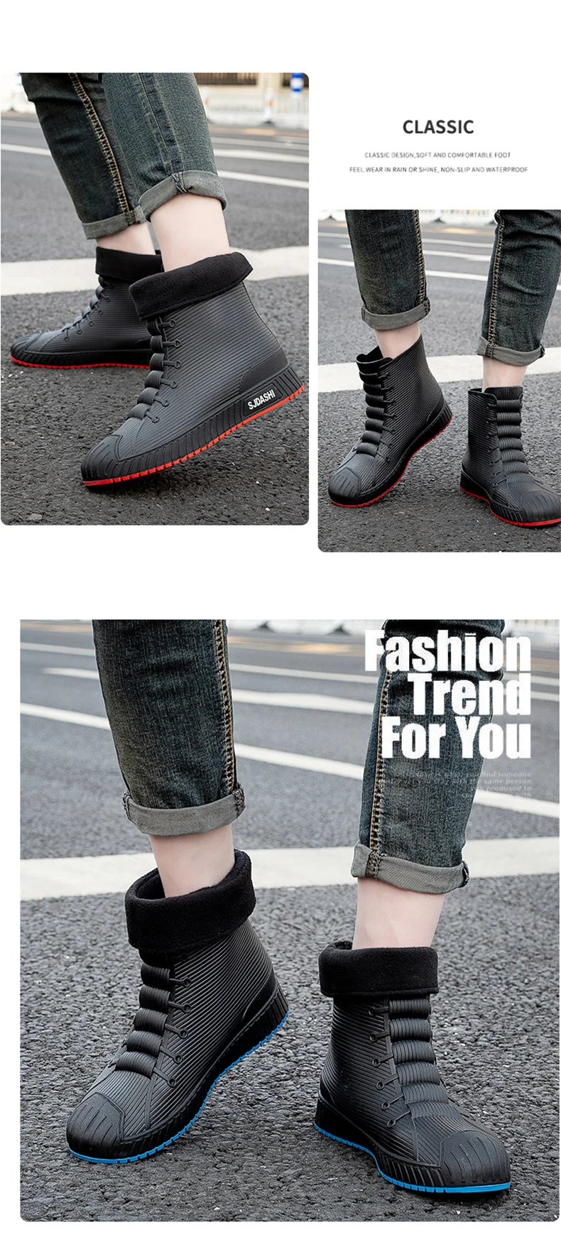 Versatile Casual Short-barreled Waterproof Shoes Men Women Lined With Fleece Warmth Anti-slip Wear-resistant Outdoors Rain Boots