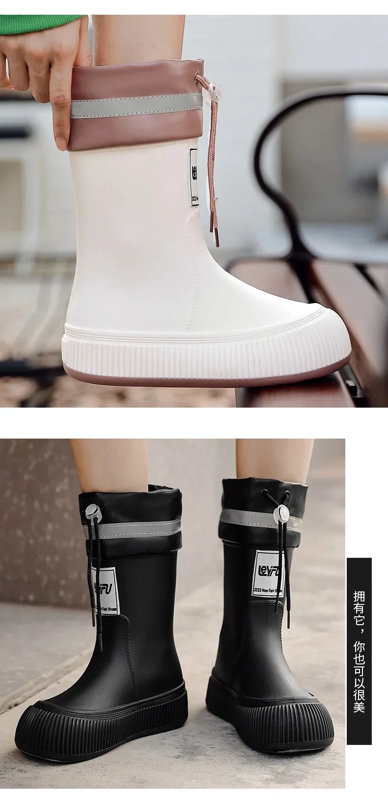 Rain Boots Women Anti Slip Trend Lightweight Soft Rain Shoes Outdoor Fishing Thick Sole Waterproof Shoes Fashion Comfy 2024