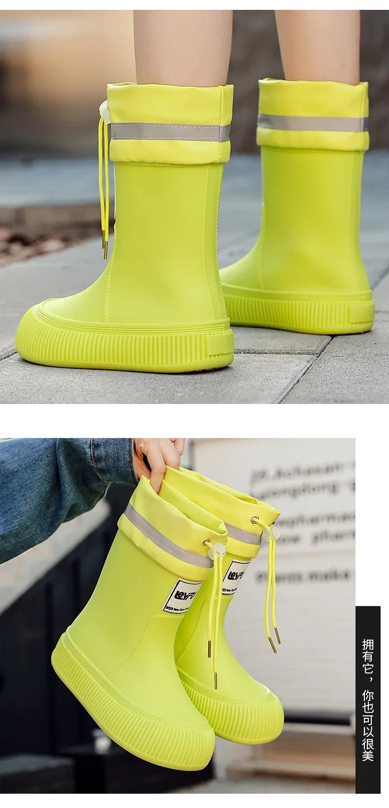 Rain Boots Women Anti Slip Trend Lightweight Soft Rain Shoes Outdoor Fishing Thick Sole Waterproof Shoes Fashion Comfy 2024