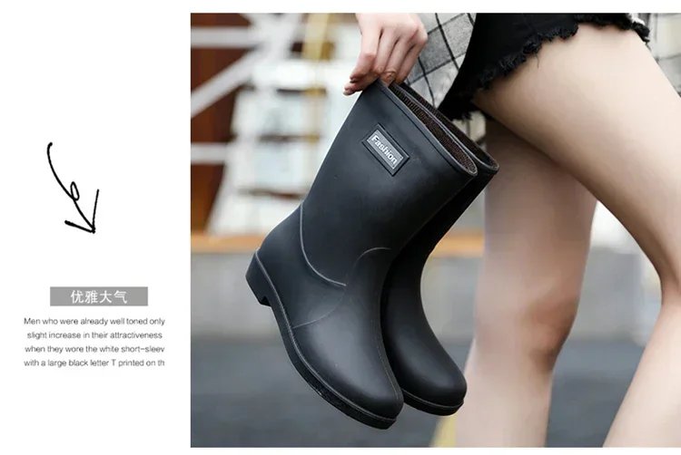 Rain boots women's four seasons fashion outdoor mid-tube waterproof non-slip rubber shoes fashion rain boots with cotton cover