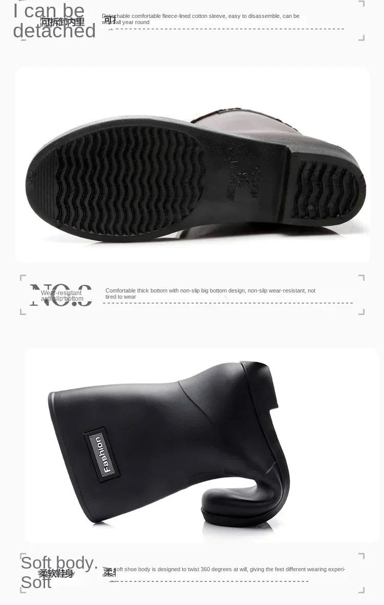 Rain boots women's four seasons fashion outdoor mid-tube waterproof non-slip rubber shoes fashion rain boots with cotton cover