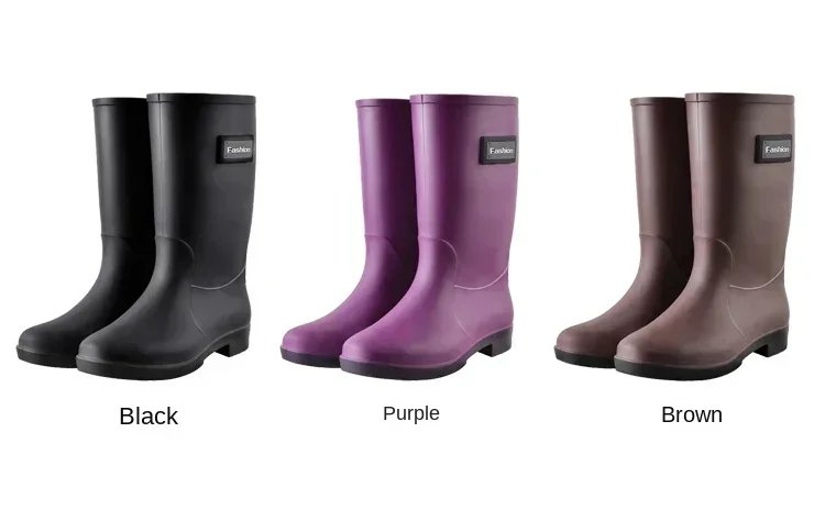 Rain boots women's four seasons fashion outdoor mid-tube waterproof non-slip rubber shoes fashion rain boots with cotton cover