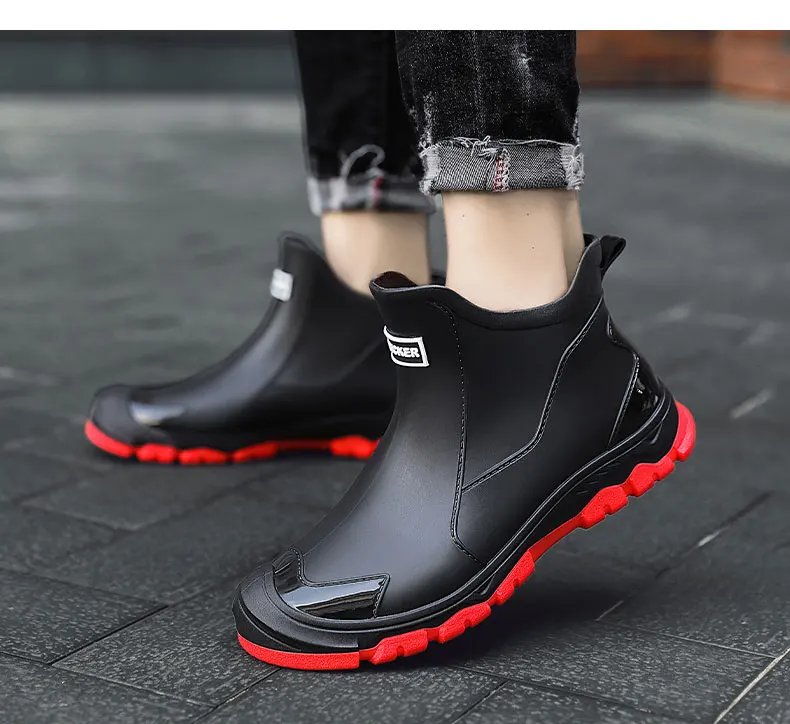 Men's Rain Boots Outdoor Casual Men Ankle Hiking Fishing Water Shoes Waterproof Work Boot Personality Non-slip Male Footwear