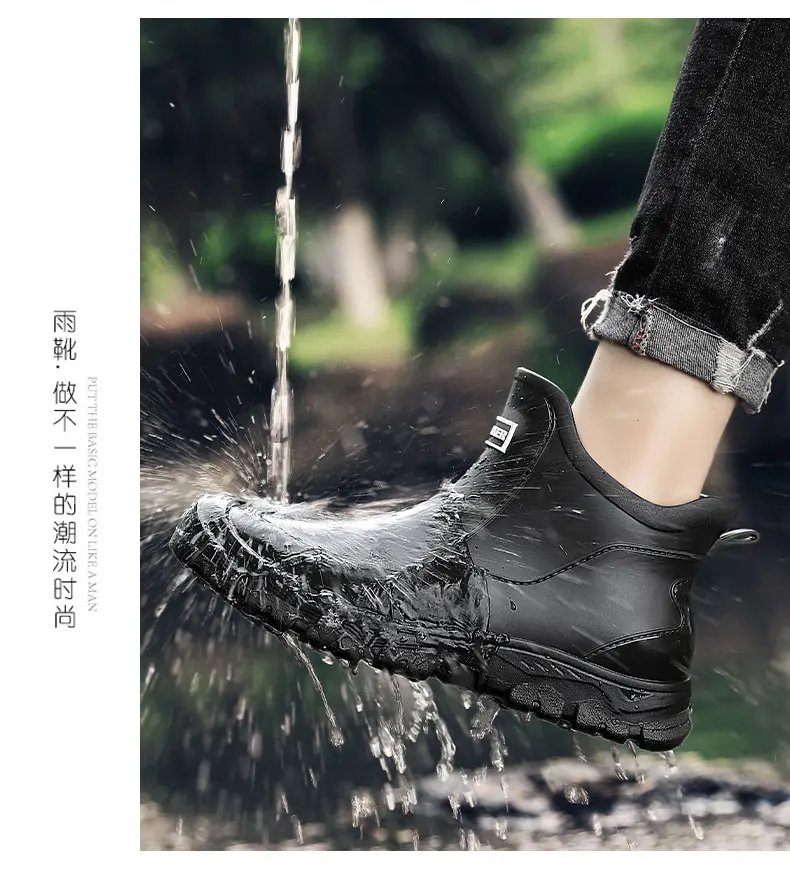 Men's Rain Boots Outdoor Casual Men Ankle Hiking Fishing Water Shoes Waterproof Work Boot Personality Non-slip Male Footwear
