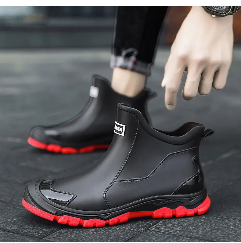 Men's Rain Boots Outdoor Casual Men Ankle Hiking Fishing Water Shoes Waterproof Work Boot Personality Non-slip Male Footwear