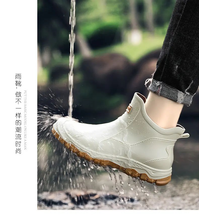 Men's Rain Boots Outdoor Casual Men Ankle Hiking Fishing Water Shoes Waterproof Work Boot Personality Non-slip Male Footwear