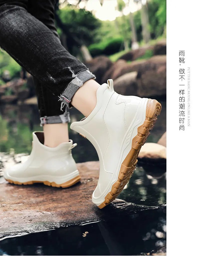 Men's Rain Boots Outdoor Casual Men Ankle Hiking Fishing Water Shoes Waterproof Work Boot Personality Non-slip Male Footwear