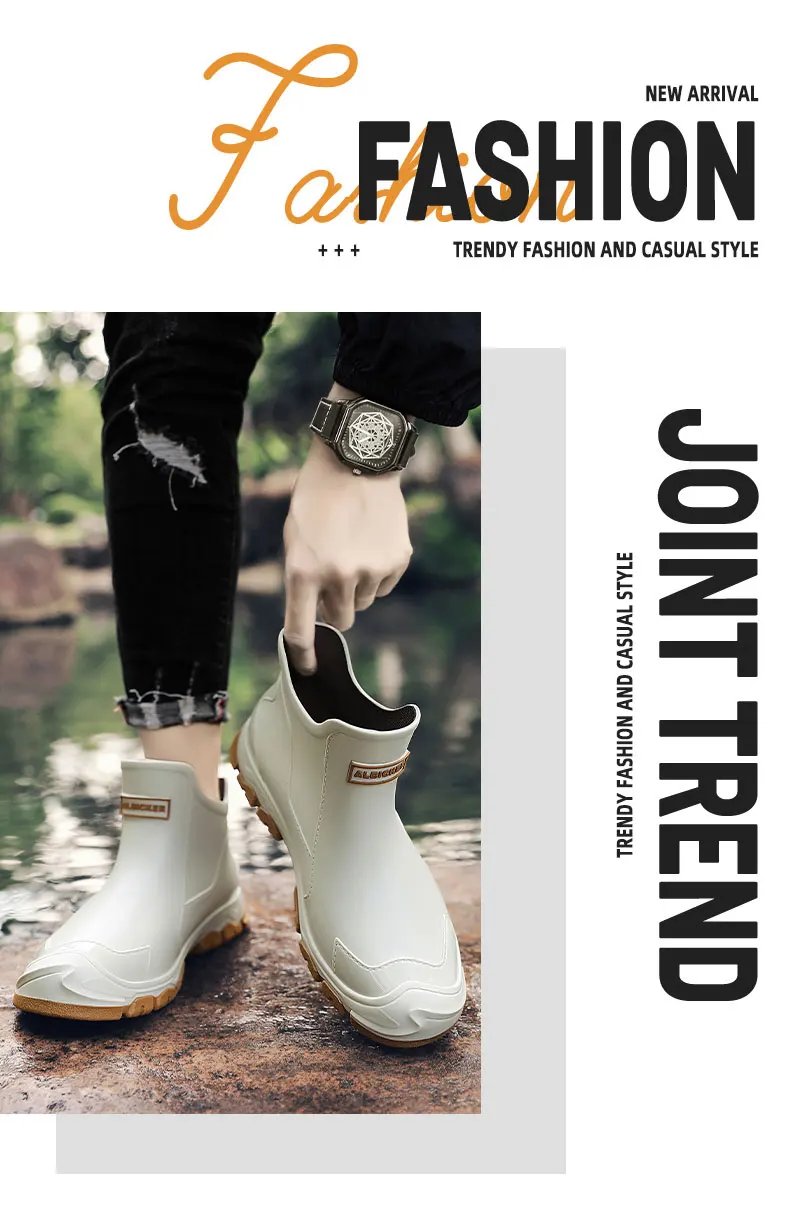 Men's Rain Boots Outdoor Casual Men Ankle Hiking Fishing Water Shoes Waterproof Work Boot Personality Non-slip Male Footwear