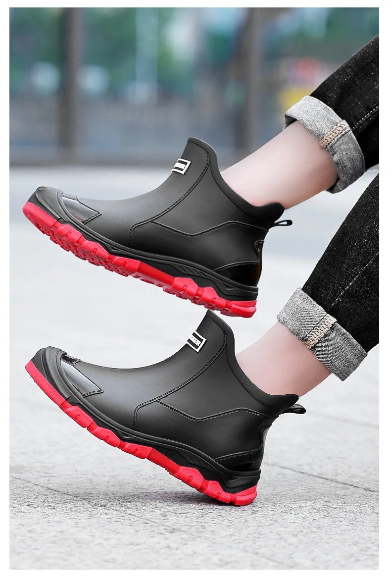 Fashionable Rain Boots for Men New Rainproof and Waterproof Shoes, Short Non-slip Casual Fishing Rubber Boots, Work Rubber Shoes