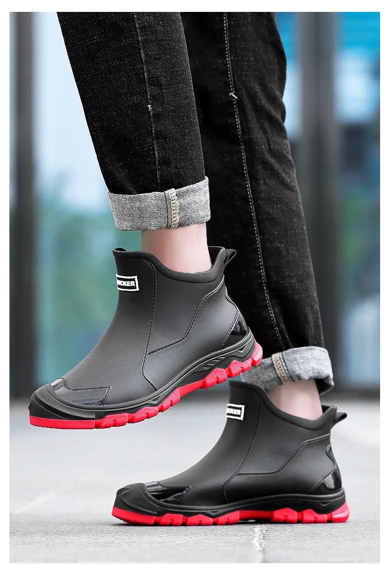 Fashionable Rain Boots for Men New Rainproof and Waterproof Shoes, Short Non-slip Casual Fishing Rubber Boots, Work Rubber Shoes