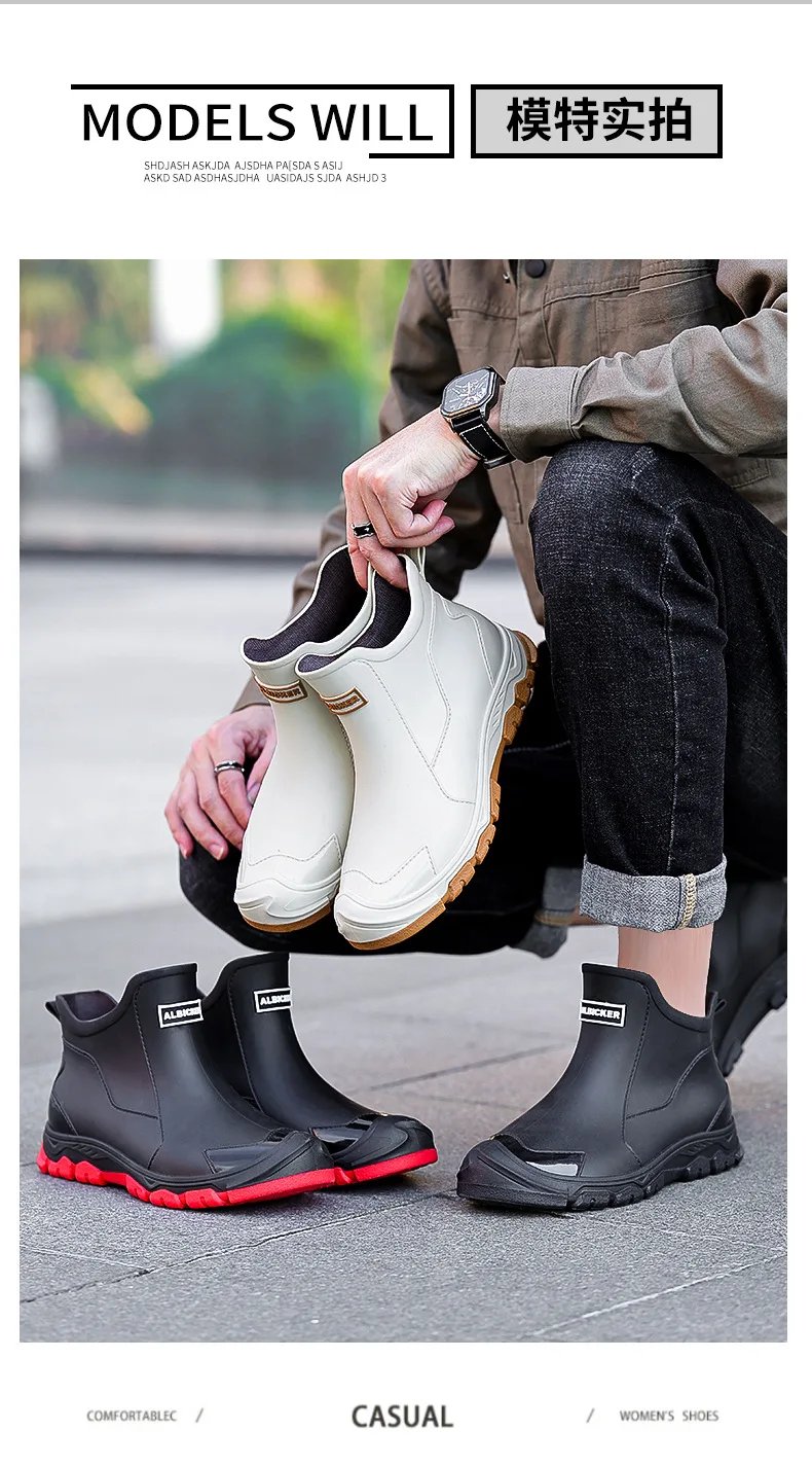 Fashionable Rain Boots for Men New Rainproof and Waterproof Shoes, Short Non-slip Casual Fishing Rubber Boots, Work Rubber Shoes