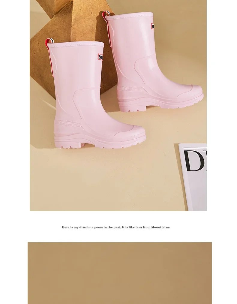 Fashionable Korean Style Women's Rain Boots Mid-high Sock Length Wool Lined Warm Versatile Waterproof Leather Outdoor Shoes