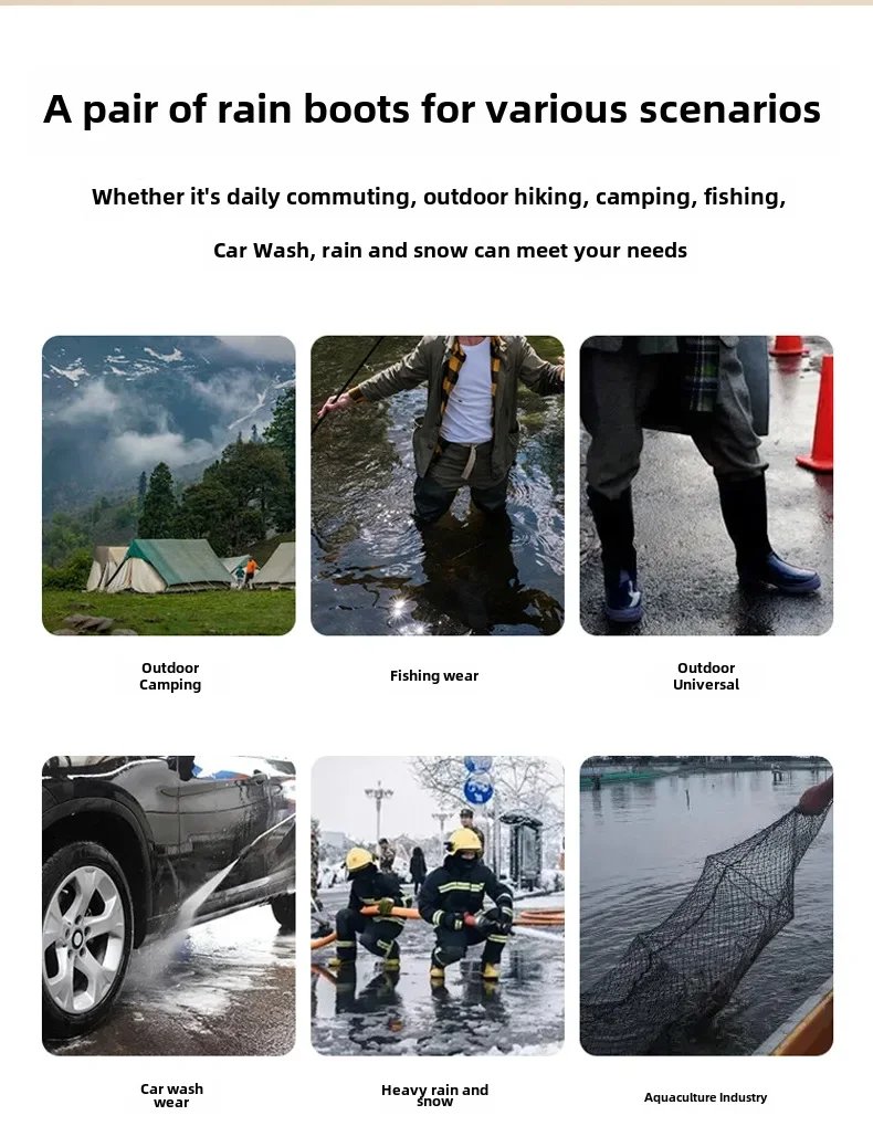 Fashionable Korean Style Women's Rain Boots Mid-high Sock Length Wool Lined Warm Versatile Waterproof Leather Outdoor Shoes