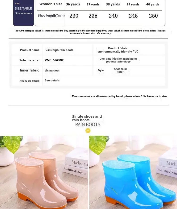 Fashionable Women's Short Sleeve Rain Shoes Cotton Lined Non-slip Rain Boots Fleece Lined For Adults Kitchen Work Shoes