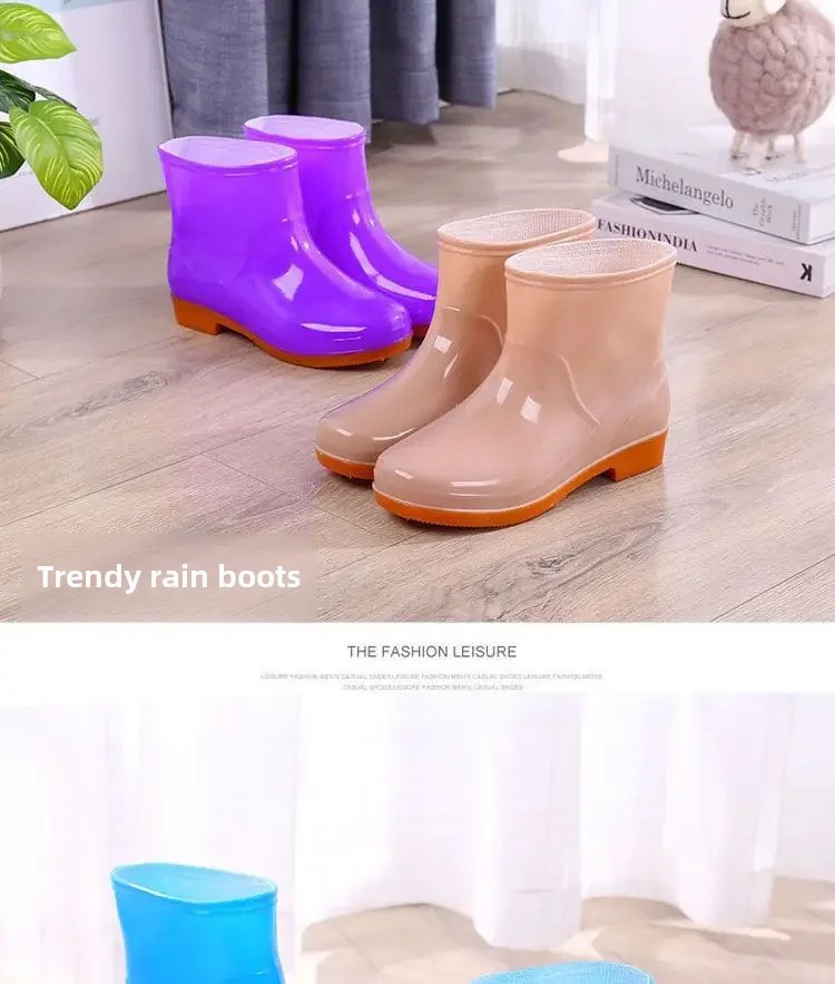 Fashionable Women's Short Sleeve Rain Shoes Cotton Lined Non-slip Rain Boots Fleece Lined For Adults Kitchen Work Shoes