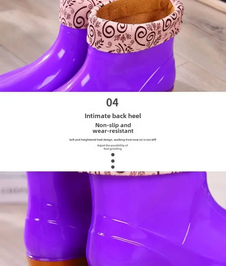 Fashionable Women's Short Sleeve Rain Shoes Cotton Lined Non-slip Rain Boots Fleece Lined For Adults Kitchen Work Shoes