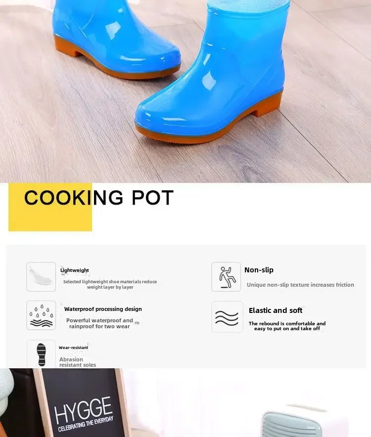 Fashionable Women's Short Sleeve Rain Shoes Cotton Lined Non-slip Rain Boots Fleece Lined For Adults Kitchen Work Shoes