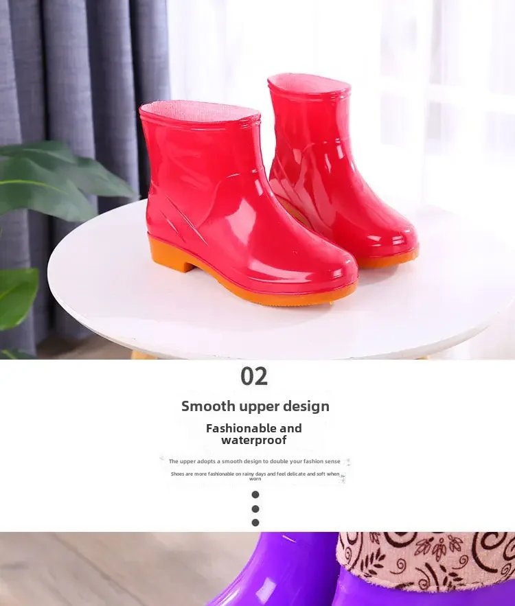Fashionable Women's Short Sleeve Rain Shoes Cotton Lined Non-slip Rain Boots Fleece Lined For Adults Kitchen Work Shoes