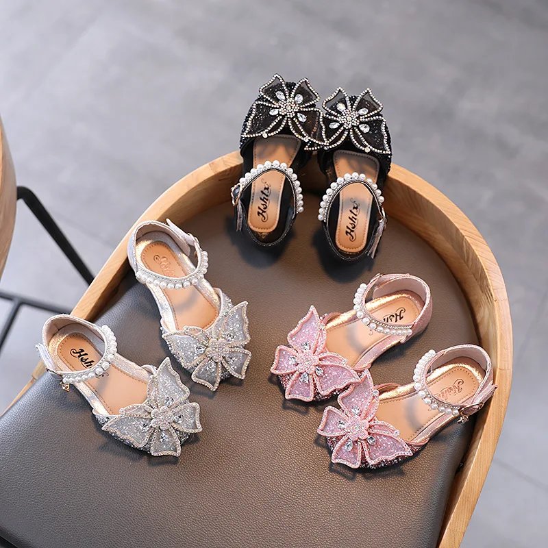 Summer Girls Sandals Fashion Sequins Rhinestone Bow Girls Princess Shoes Baby Girl Shoes Flat Heel Sandals Size 21-35 Summer Girls Sandals Fashion Sequins Rhinestone Bow Girls Princess Shoes Baby Girl Shoes Flat Heel Sandals Size 21-35