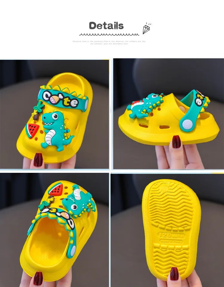 Summer Childrens Slippers Hole Kids Sandals Soft Anti-Skid Cartoon Dinosaur DIY Design Indoor Anti-Slip Boys Girls Beach Shoes