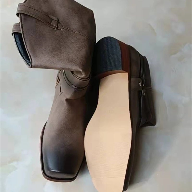 Retro Cowboy Boots Women Men Mid Calf Outdoor Men Vintage PU Shoes Man Slip on Winter Gladiator Booties Unisex Chelsea Boots Men