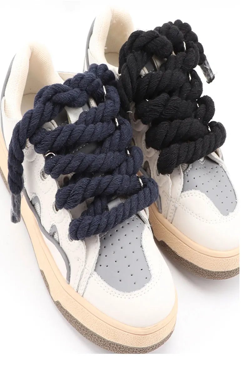 Quality Round Shoelaces Hand-woven 1CM Shoelace Three-strand Cotton Rope Solid Color Bold Cotton Twist Decoration Shoe Laces
