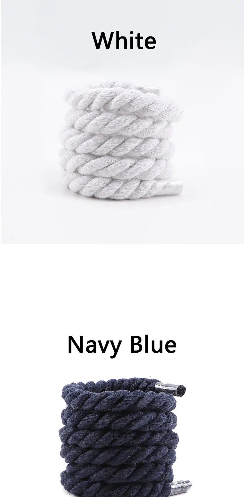 Quality Round Shoelaces Hand-woven 1CM Shoelace Three-strand Cotton Rope Solid Color Bold Cotton Twist Decoration Shoe Laces