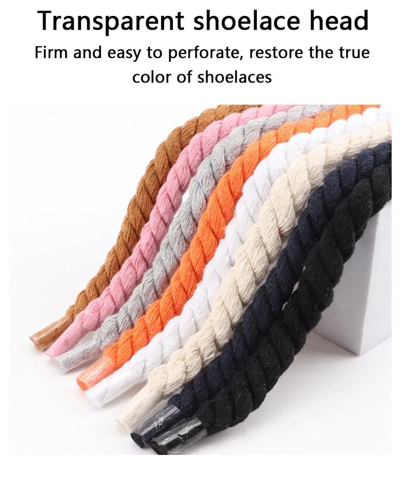 Quality Round Shoelaces Hand-woven 1CM Shoelace Three-strand Cotton Rope Solid Color Bold Cotton Twist Decoration Shoe Laces