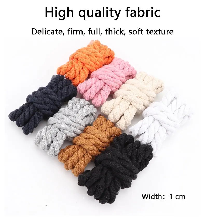 Quality Round Shoelaces Hand-woven 1CM Shoelace Three-strand Cotton Rope Solid Color Bold Cotton Twist Decoration Shoe Laces