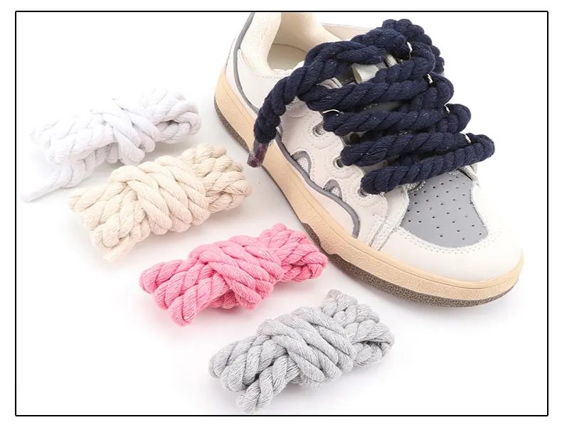 Quality Round Shoelaces Hand-woven 1CM Shoelace Three-strand Cotton Rope Solid Color Bold Cotton Twist Decoration Shoe Laces