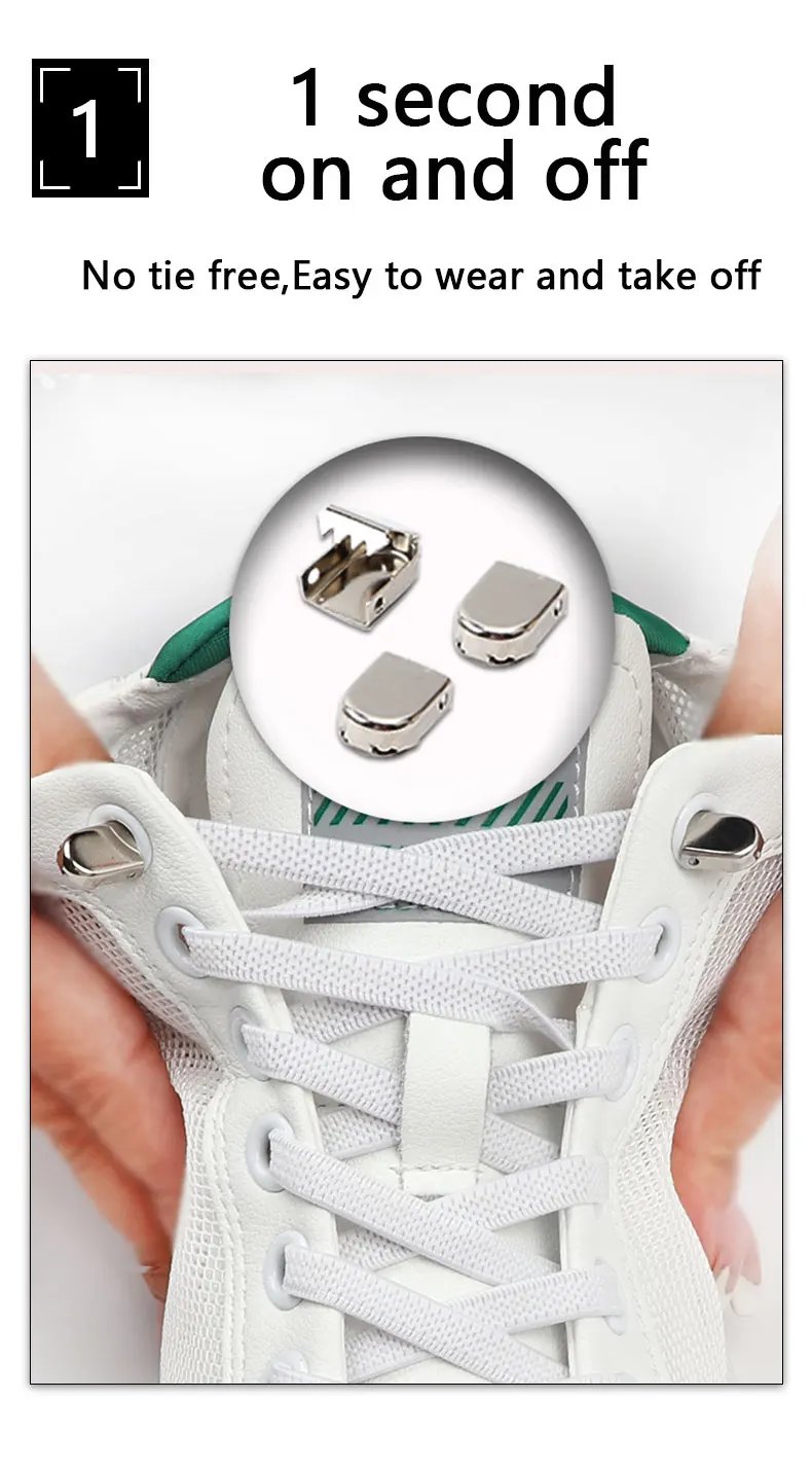 4Pcs No Tie Shoelaces Metal Buckles Elastic for Sneakers One Size Fits All Adult Kids Quick Laces Lazy Sport Rubber Shoestrings