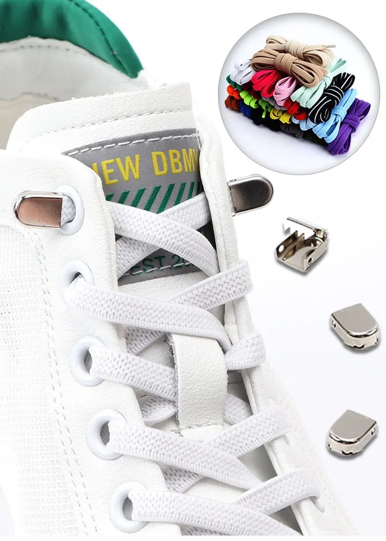 4Pcs No Tie Shoelaces Metal Buckles Elastic for Sneakers One Size Fits All Adult Kids Quick Laces Lazy Sport Rubber Shoestrings