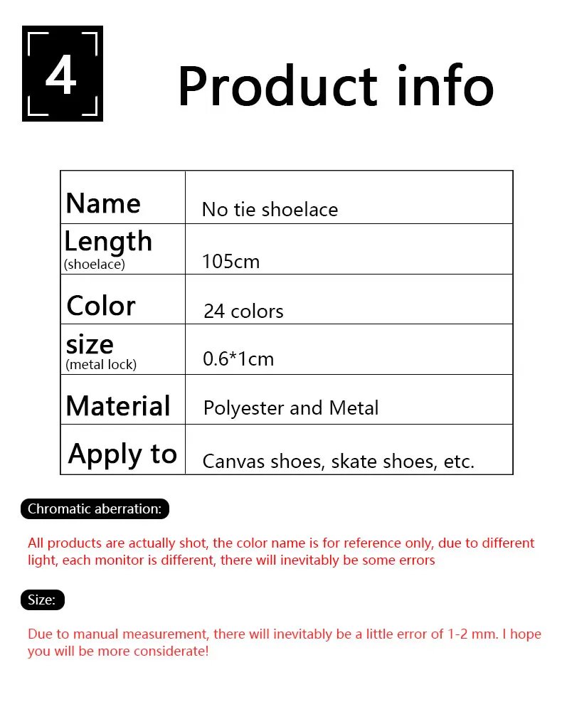 4Pcs No Tie Shoelaces Metal Buckles Elastic for Sneakers One Size Fits All Adult Kids Quick Laces Lazy Sport Rubber Shoestrings