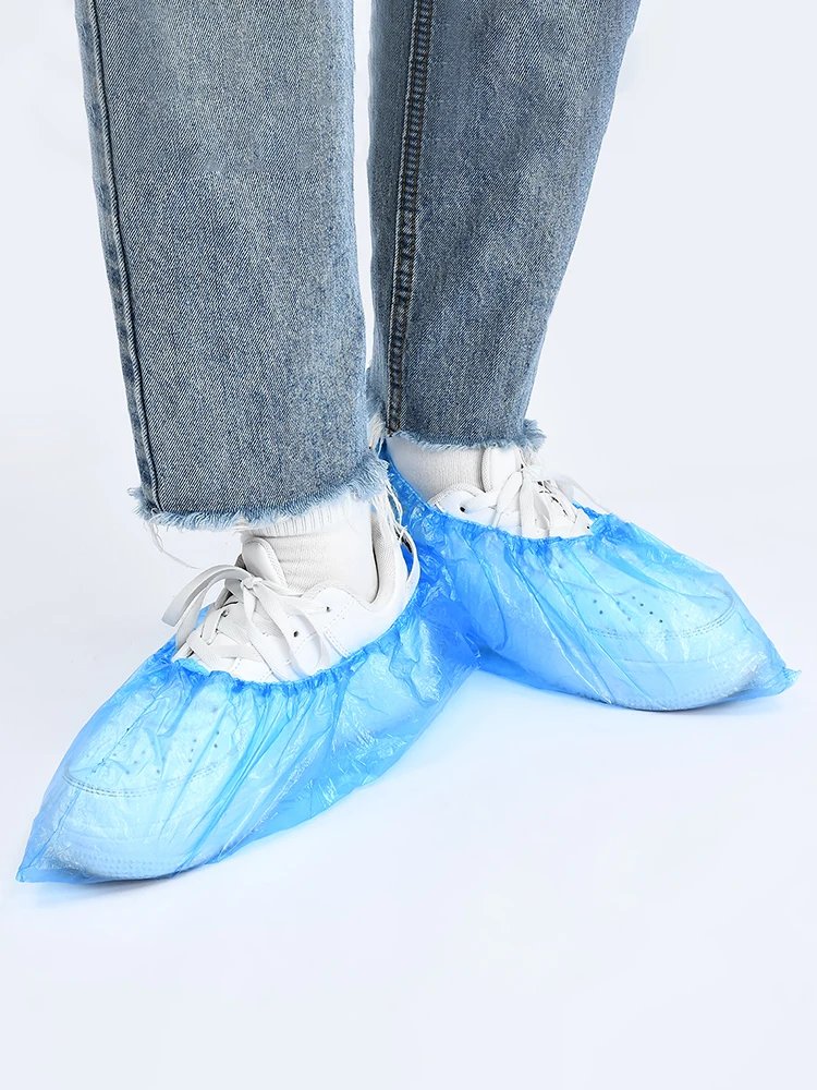 1Pack/100 Pcs Medical Waterproof Boot Covers Plastic Disposable Shoe Covers Overshoes Rain Shoe Covers Mud-proof Blue Color