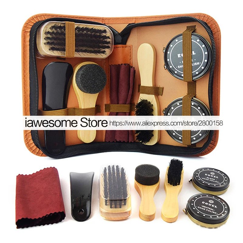 Professional Shoes Care Kit Portable For Boots Sneakers Cleaning Set Polish Brush horn Shine Polishing Tool For Leather Shoes